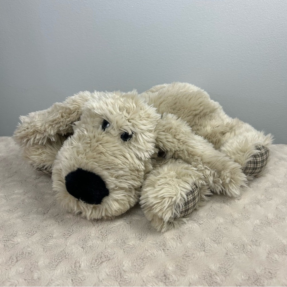 Just Friends Tan Puppy Dog Plush Stuffed Animal Toy Plaid Bow Feet Floppy